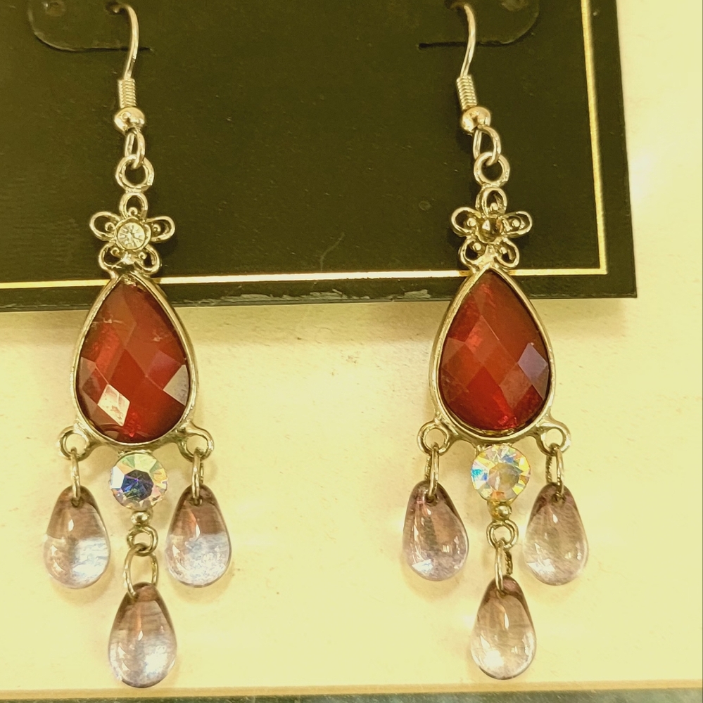 Burgundy and Silver Teardrop Cascade Earrings